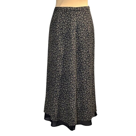 VTG 90s Talbots Dark Floral Midi Skirt Sz.6 Black Y2K Whimsigoth Boho Fairy - Picture 2 of 9